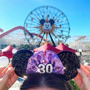 Mickey Ears - Turning 30 Years Old? Custom Sparkly Purple #30 Mickey Ears